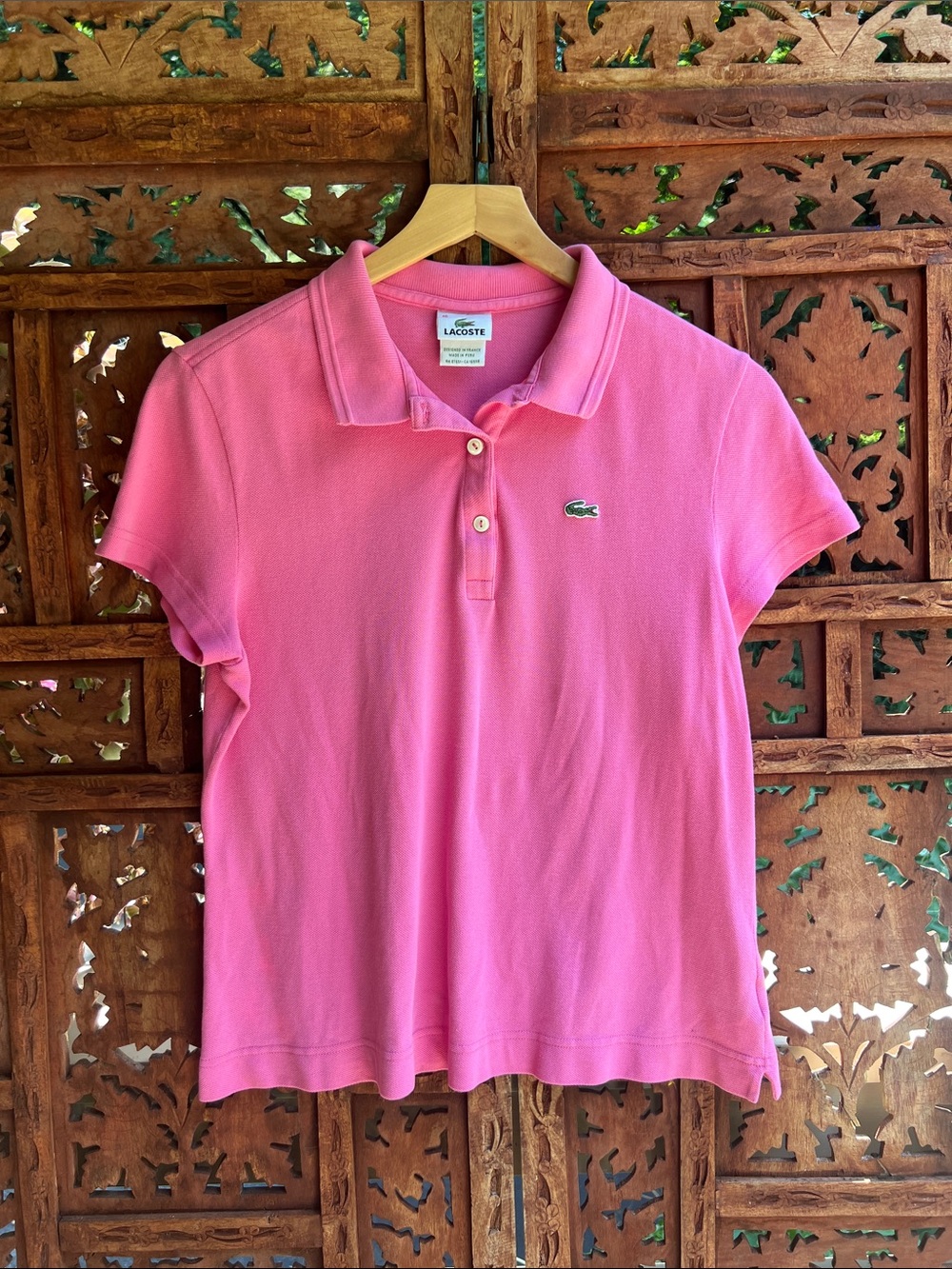 Lacoste Hot Pink Cotton Polo with Embroidered Crocodile